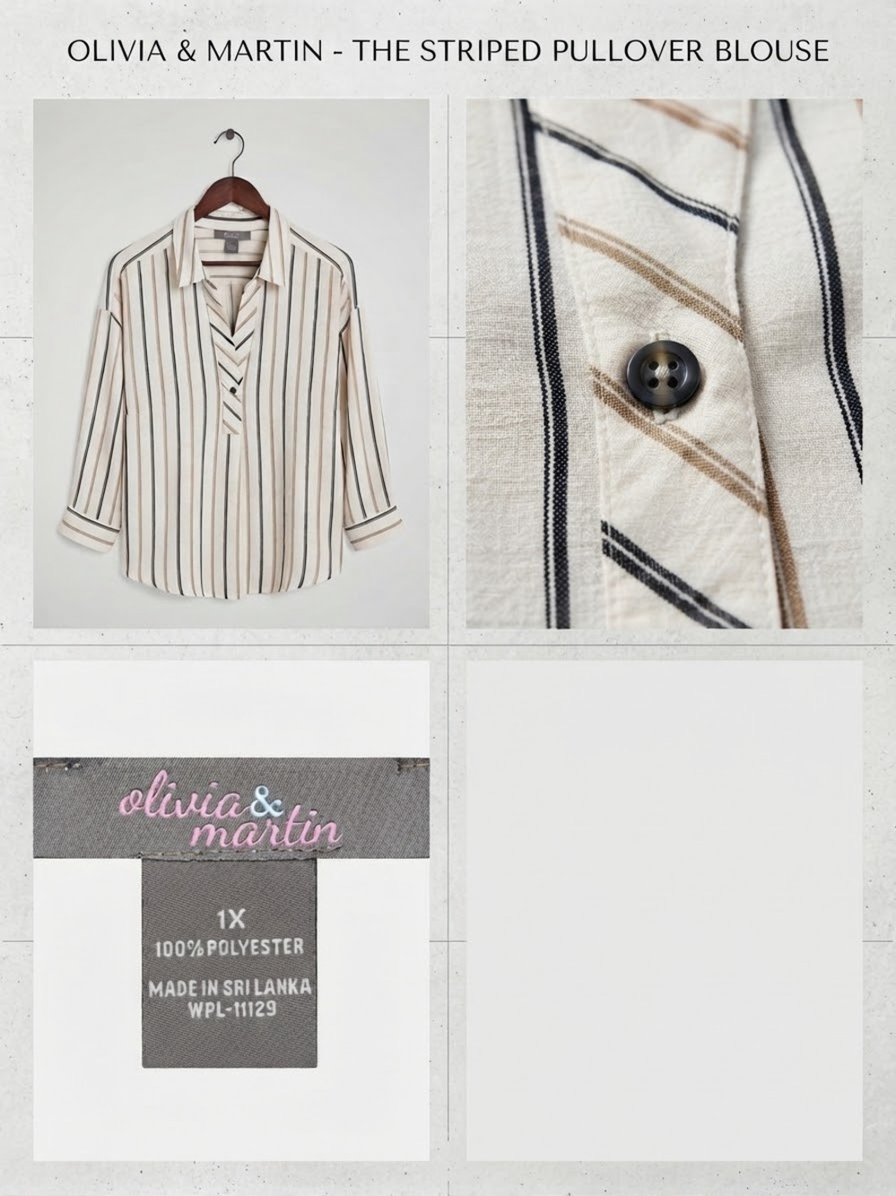 Olivia & Martin Cream Striped Pullover Blouse
